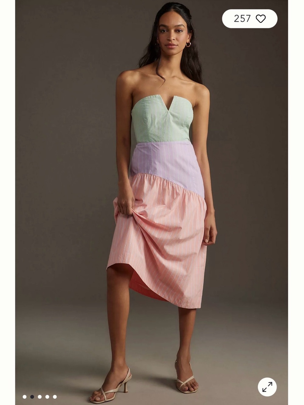NWOT Anthropologie Maeve Colorblock Strapless Midi Dress in Mint, Lilac & Blush